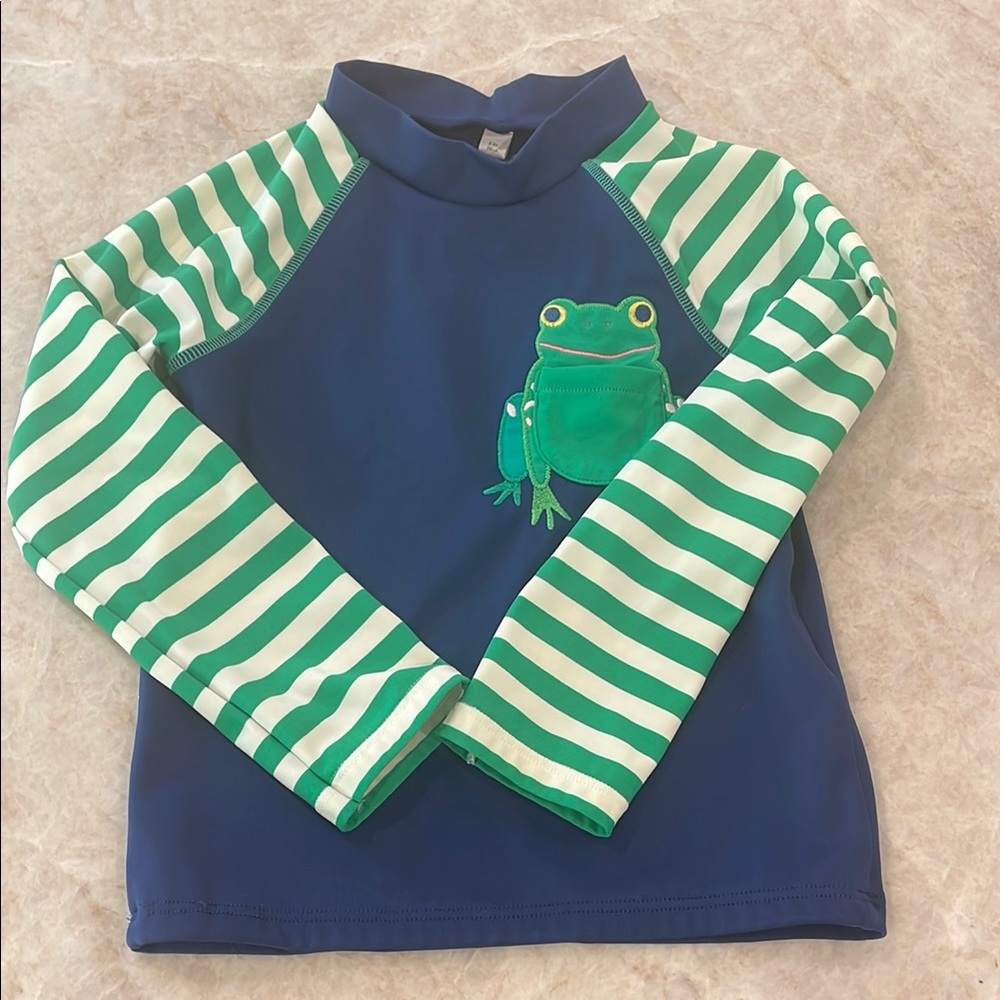 Mini Boden Blue and Green Striped Rashguard